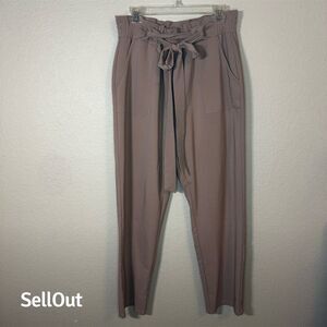 Kancy Kole Paperbag Waist Pants Taupe Tie Belt Wide Leg Cropped XXL